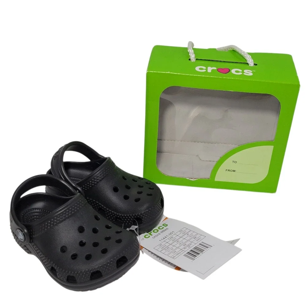 Crocs Infant Littles Classic Clogs Size C2/C3 Black Slip On Shoe Unisex Gift Box